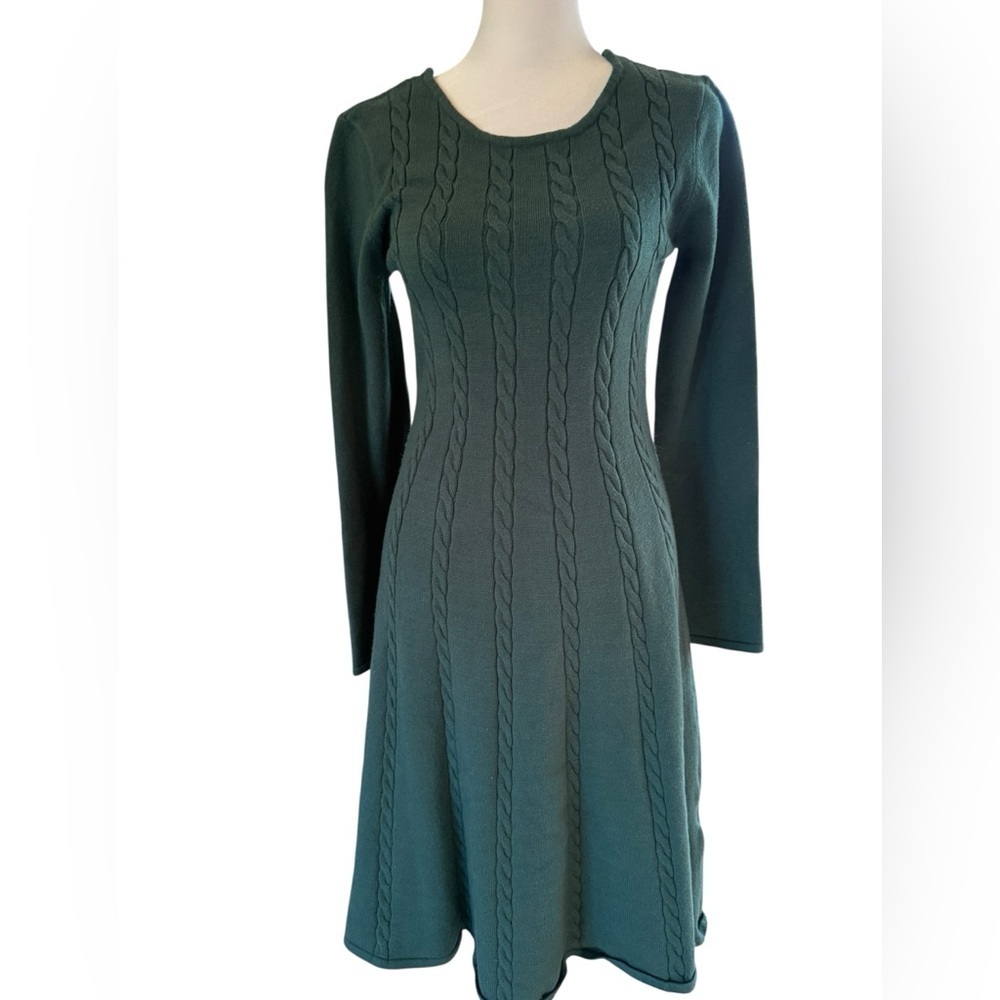 London Times Deep Green Cable Knit Sweater Dres fit & flare dress Size Large